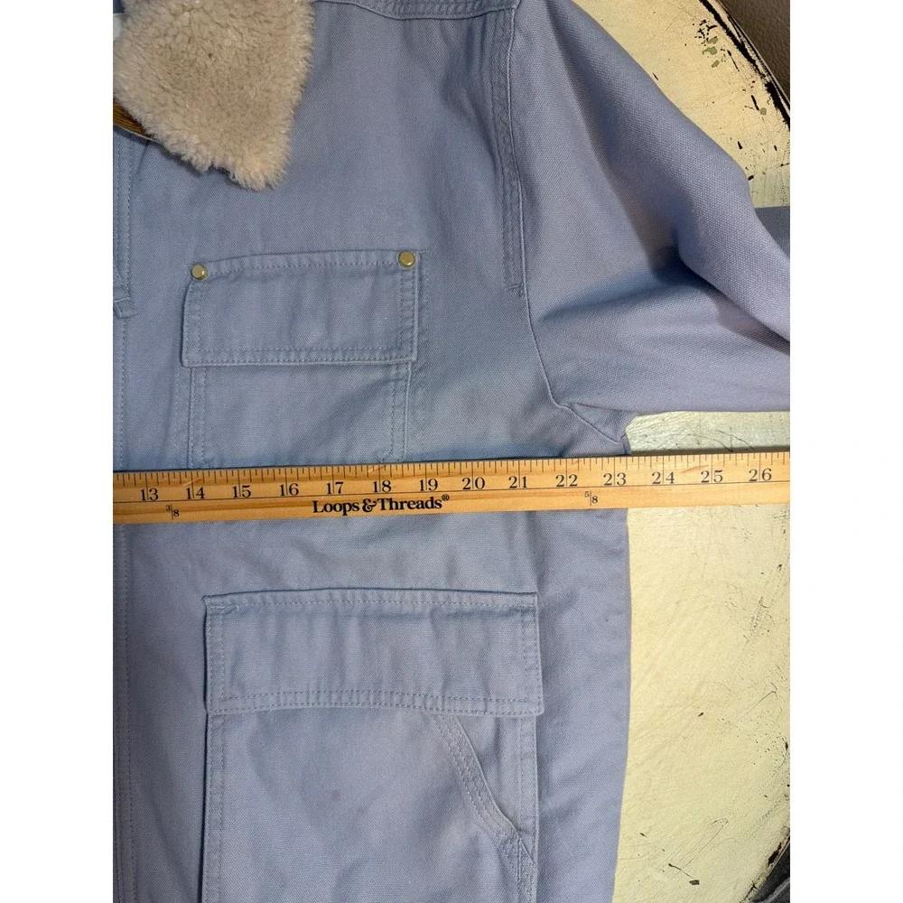 American Eagle Utility Jacket Women's Lg Blue Sherpa‎ Collar Canvas Zip